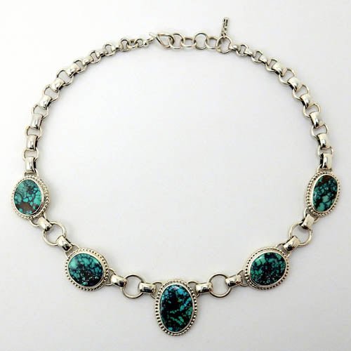 Handmade Adjustable Sterling Silver Tibetan Turquoise Necklace - DeSantis