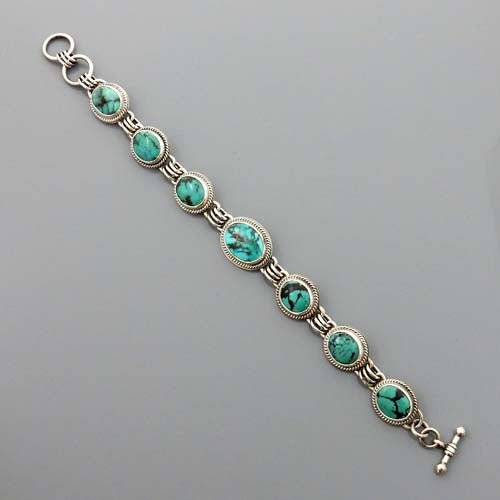 Handmade Adjustable Sterling Silver Turquoise Link Bracelet - DeSantis