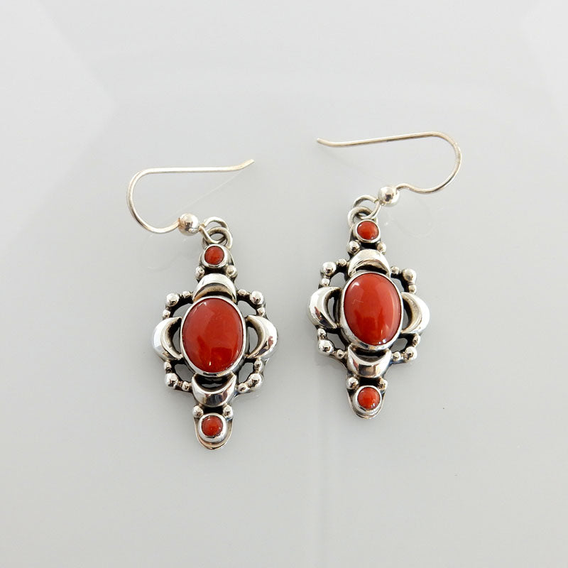 Handmade Artistic Sterling Silver Red Coral Earrings - DeSantis