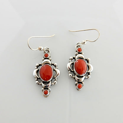 Handmade Artistic Sterling Silver Red Coral Earrings - DeSantis