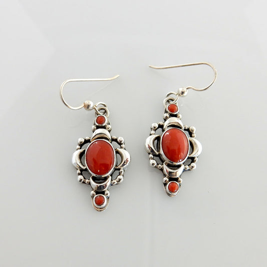 Handmade Artistic Sterling Silver Red Coral Earrings - DeSantis