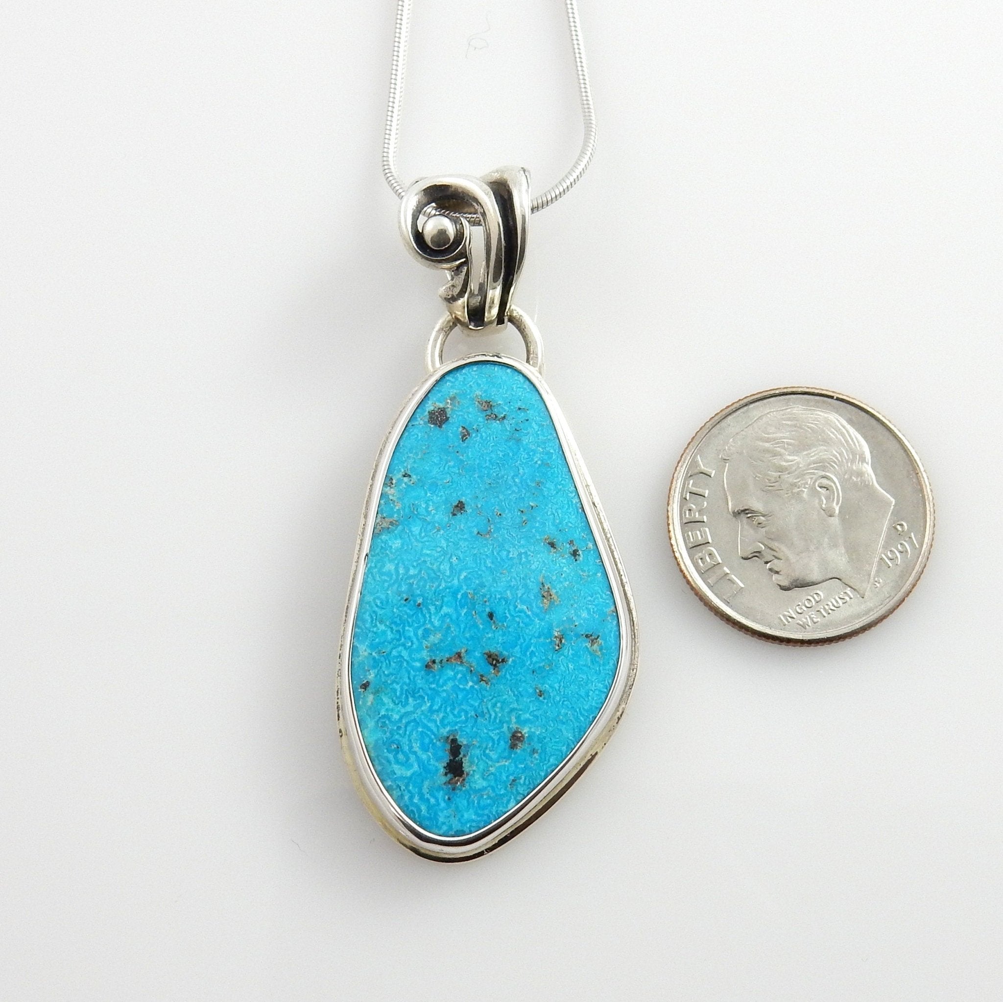 Handmade Silver Morenci Turquoise Pendant - DeSantis