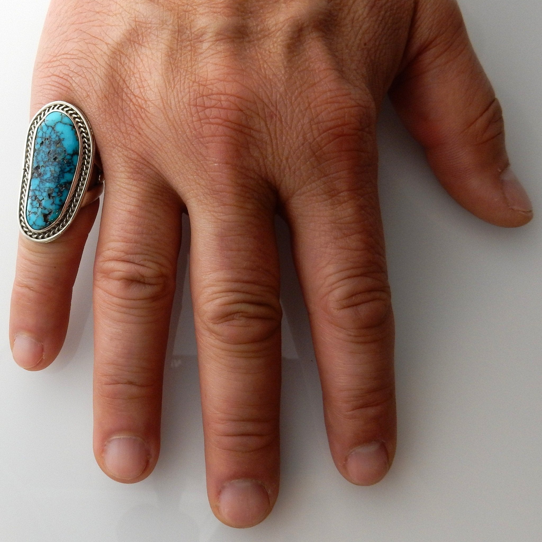 Handmade Southwestern Silver Men's Turquoise Ring size 9 - DeSantis