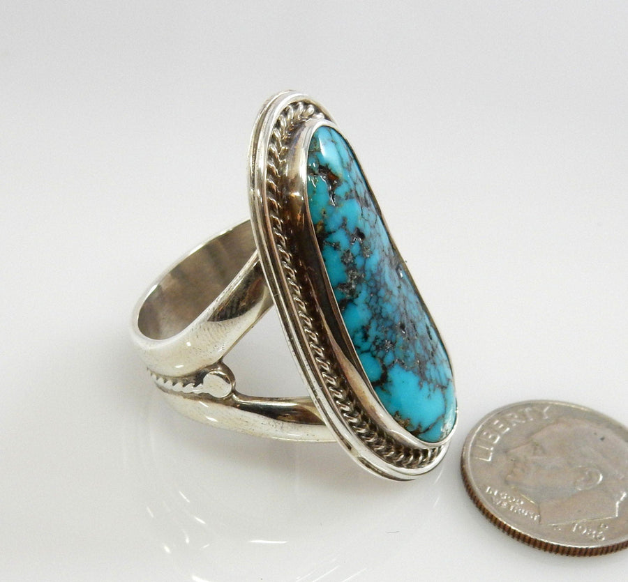 Handmade Southwestern Silver Men's Turquoise Ring size 9 - DeSantis