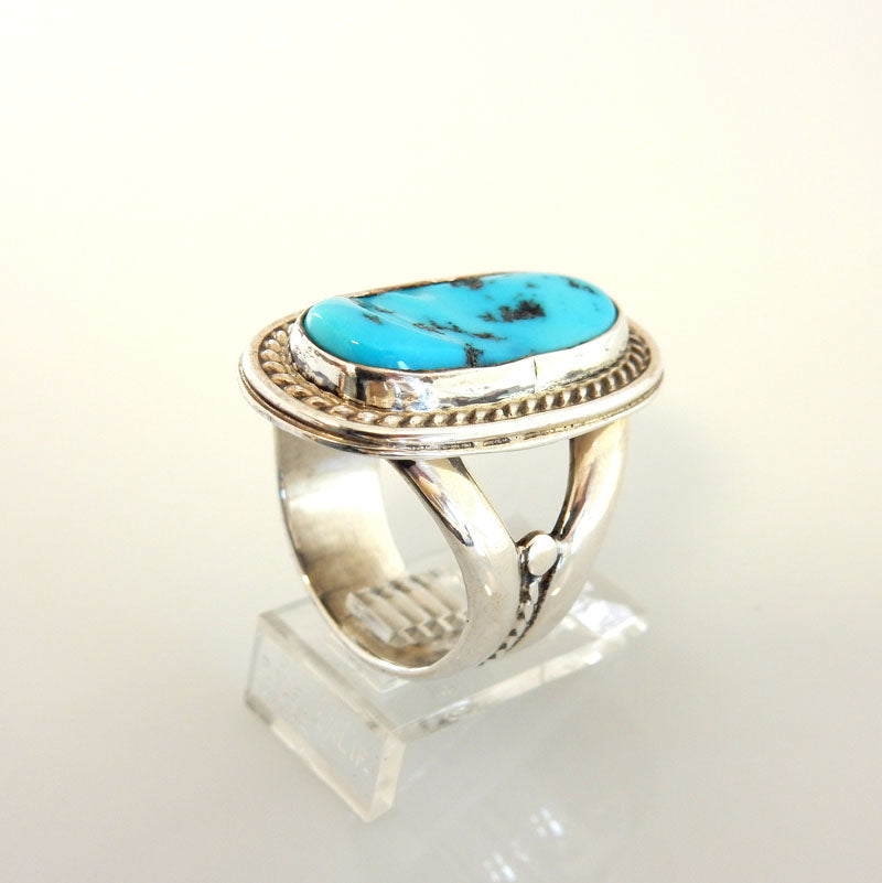 Handmade Sterling Silver Blue Kingman Turquoise Ring Size 8 - DeSantis