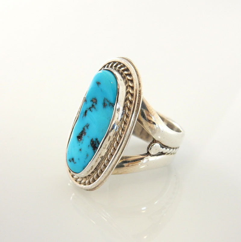 Handmade Sterling Silver Blue Kingman Turquoise Ring Size 8 - DeSantis