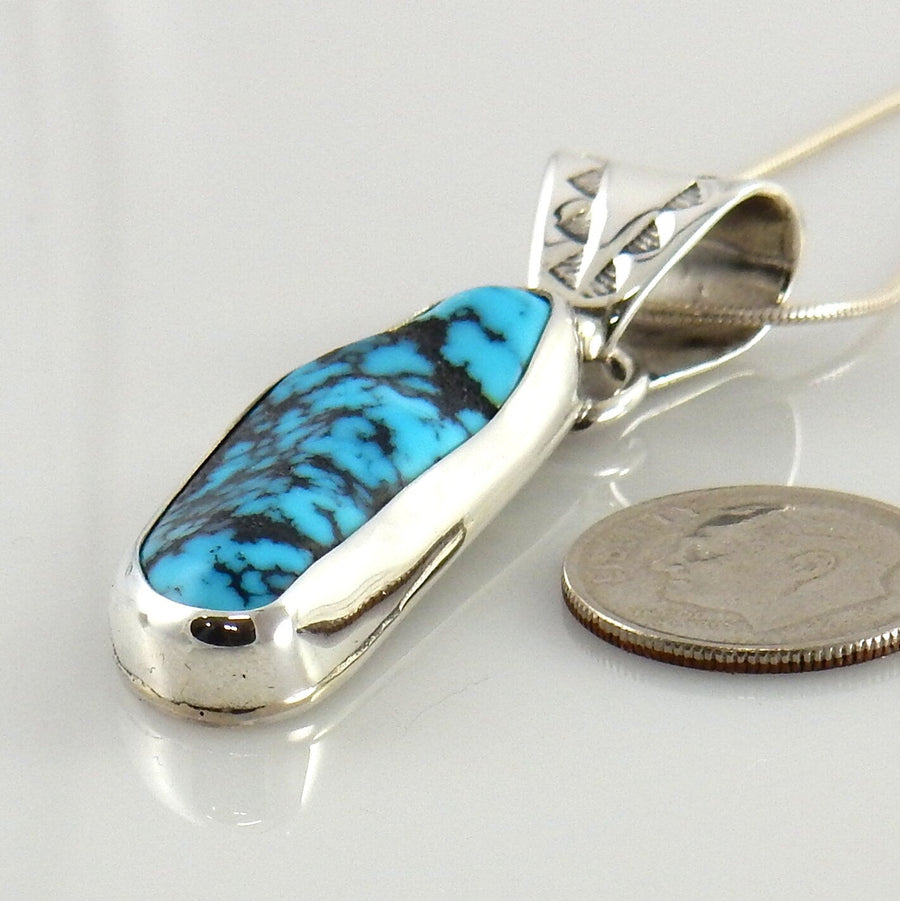 Handmade Sterling SIlver Blue Spiderweb Turquoise Pendant - DeSantis