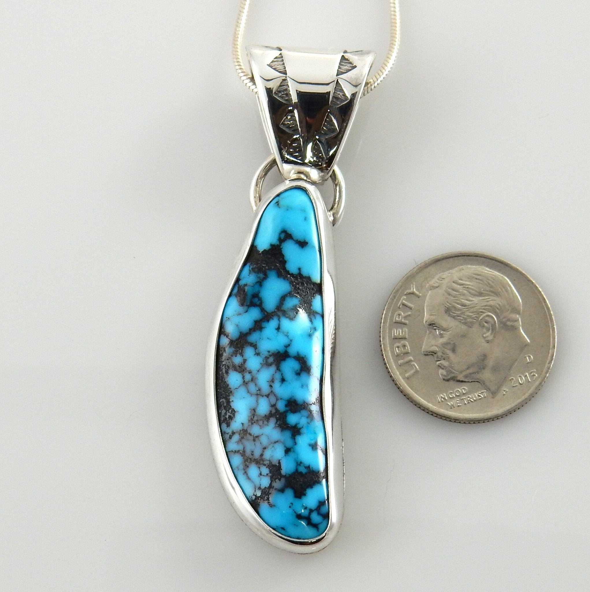 Handmade Sterling SIlver Blue Spiderweb Turquoise Pendant - DeSantis