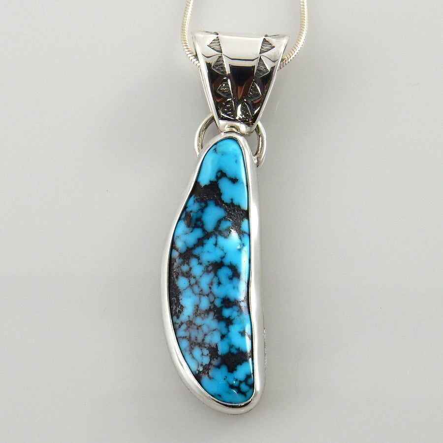 Handmade Sterling SIlver Blue Spiderweb Turquoise Pendant - DeSantis