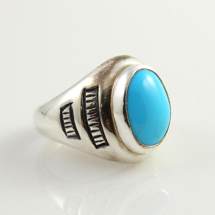 Handmade Sterling Silver Blue Turquoise Ring. Sleeping Beauty Turquoise Silver Ring, Handmade silver stylish Southwestern Ring Size 8 - DeSantis