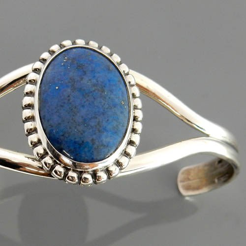 Handmade Sterling Silver Denim Lapis Cuff Bracelet - DeSantis