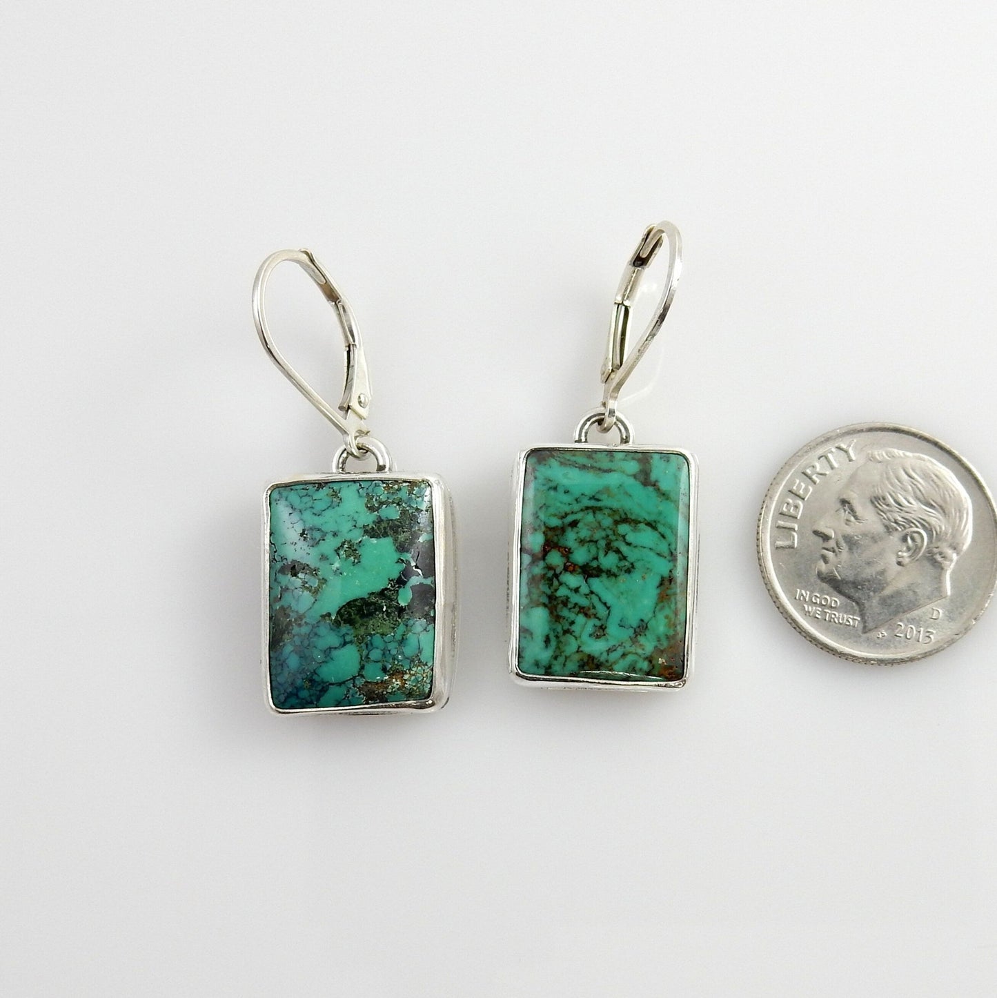 Handmade Sterling Silver Green Turquoise Dangle Earrings - DeSantis
