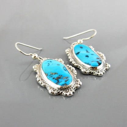 Handmade Sterling Silver Kingman Turquoise Dangle Earrings - DeSantis