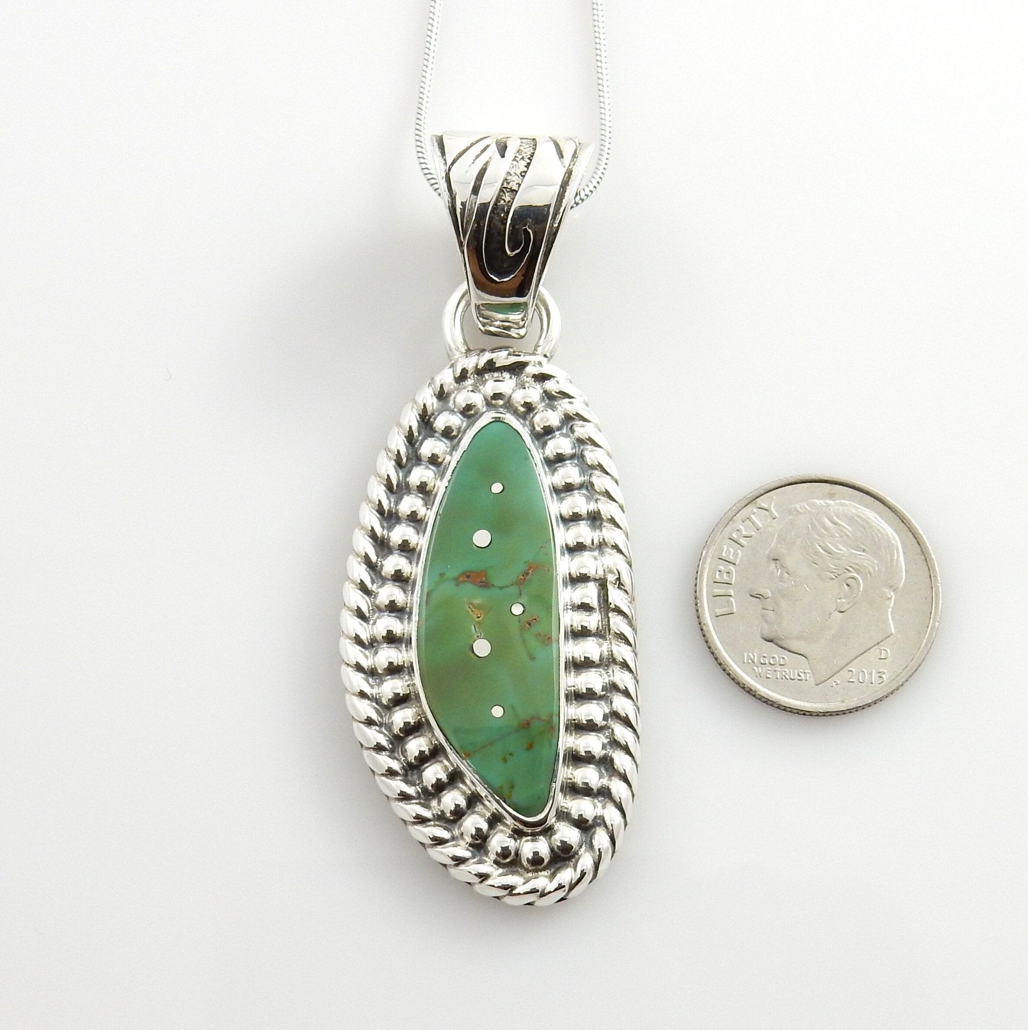 Handmade sterling silver Kings Manassa Turquoise Drop Pendant - DeSantis