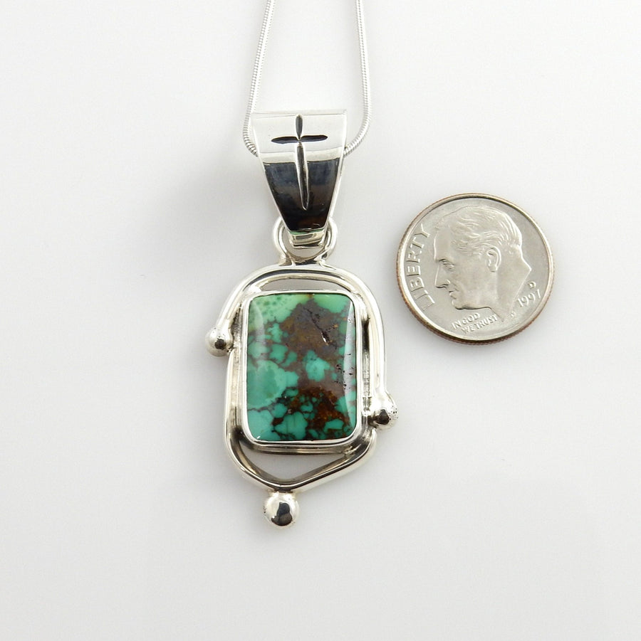 Handmade Sterling Silver Spiderweb Turquoise Pendant - DeSantis