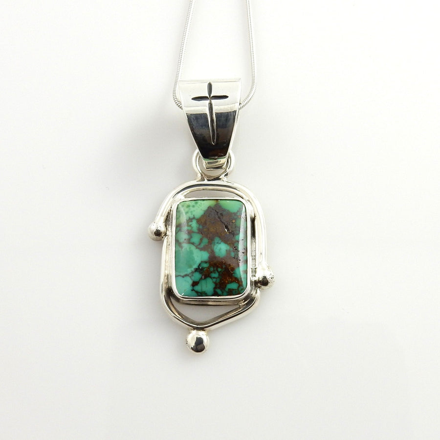 Handmade Sterling Silver Spiderweb Turquoise Pendant - DeSantis