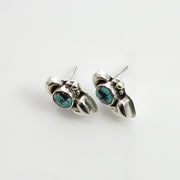 Handmade Sterling Silver Spiderweb Turquoise Post Heart Earrings, Unique Silver Turquoise Heart Earrings, Nice Sterling Heart Stud Earrings - DeSantis