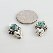 Handmade Sterling Silver Spiderweb Turquoise Post Heart Earrings, Unique Silver Turquoise Heart Earrings, Nice Sterling Heart Stud Earrings - DeSantis