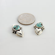 Handmade Sterling Silver Spiderweb Turquoise Post Heart Earrings, Unique Silver Turquoise Heart Earrings, Nice Sterling Heart Stud Earrings - DeSantis