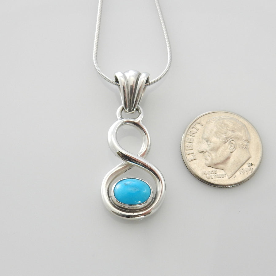 Handmade Sterling Silver turquoise southwestern drop pendant, one of a kind handmade blue turquoise pendant - DeSantis