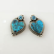 Handmade Sterling Silver Turquoise Topaz Heart Post Earrings - DeSantis