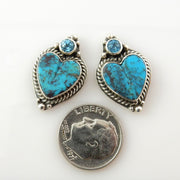 Handmade Sterling Silver Turquoise Topaz Heart Post Earrings - DeSantis