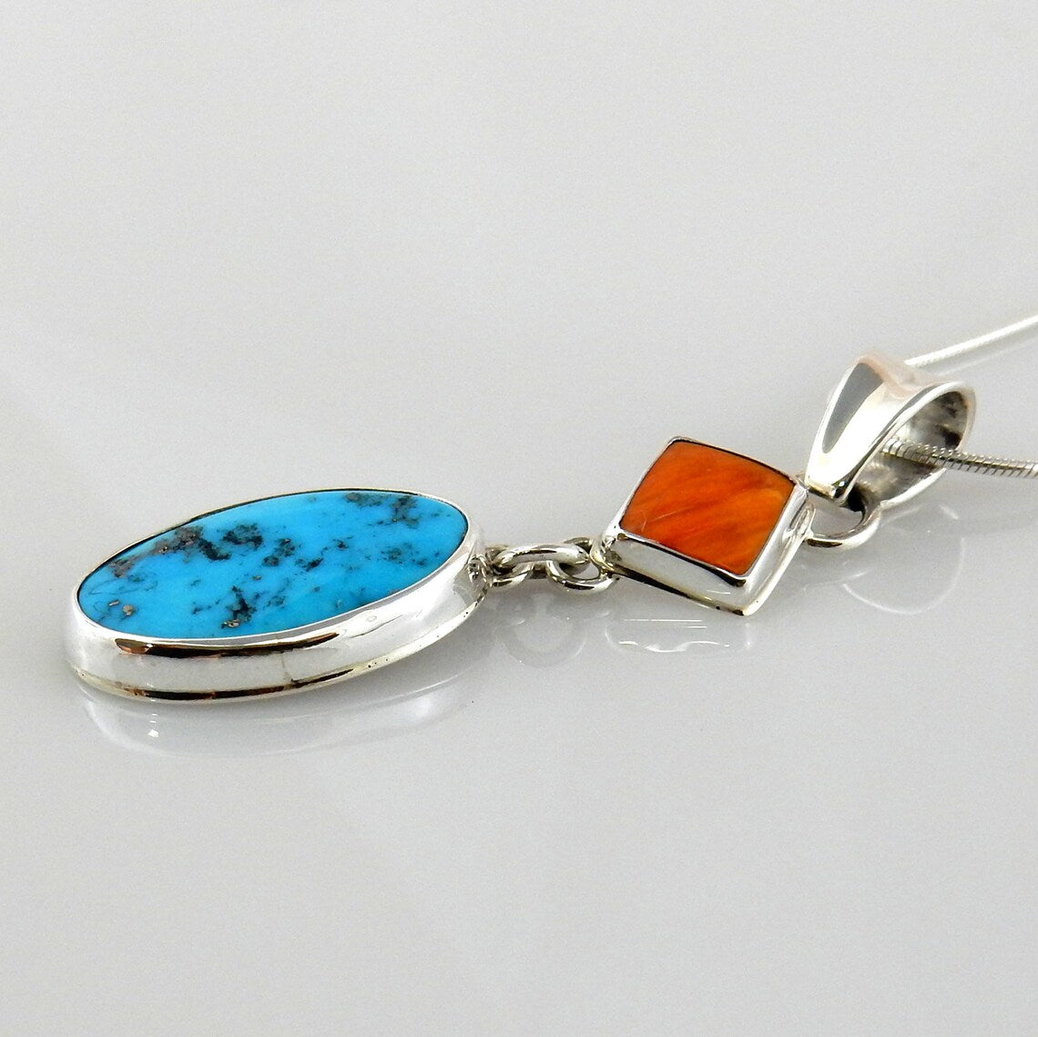 Sterling Silver Kingman Spiny Oyster Turquoise Pendant