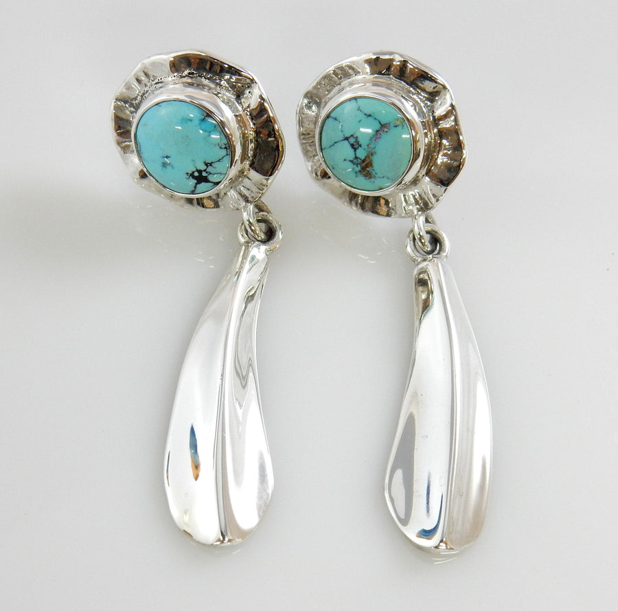 Sterling Silver Blue Turquoise Dangle Post Earrings