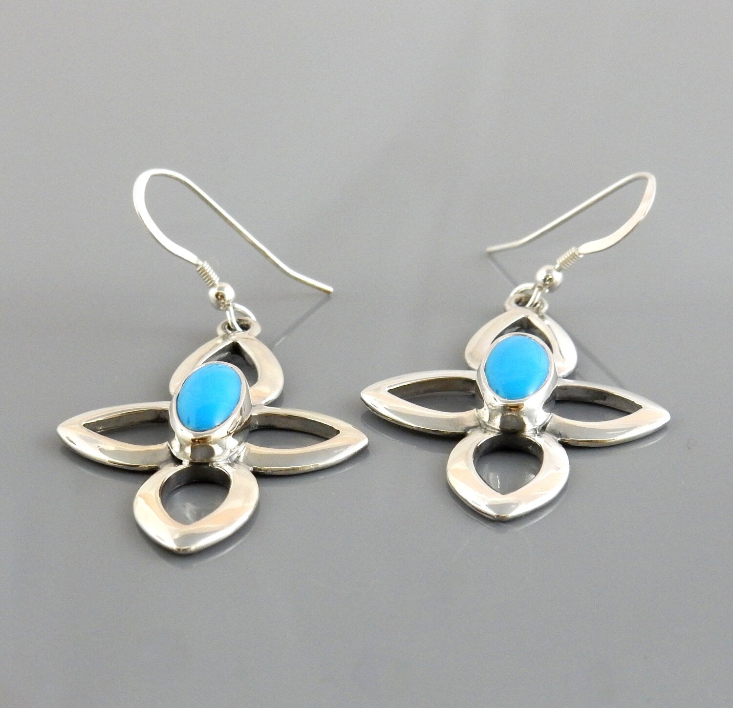 Sterling Silver Blue Turquoise Dangle Earrings