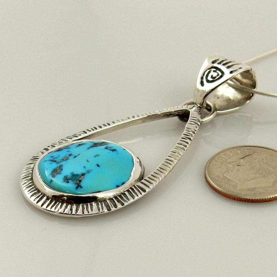 Unique Sterling Silver Blue Turquoise Pendant, Silver Blue Turquoise Textured Silver Pendant, Unique Sterling Turquoise Bear Paw Pendant