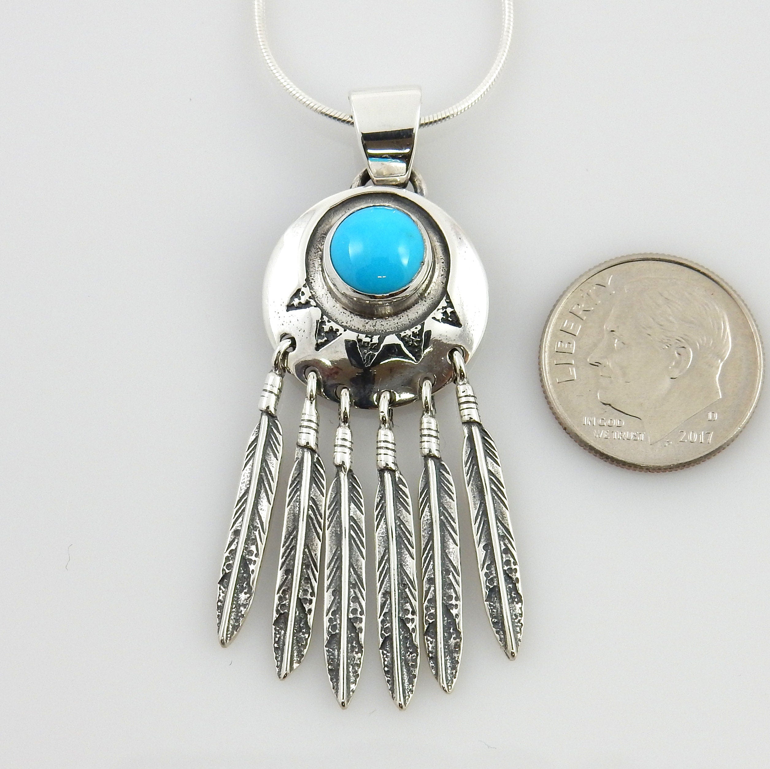 Sterling Silver Blue Turquoise Feather Pendant