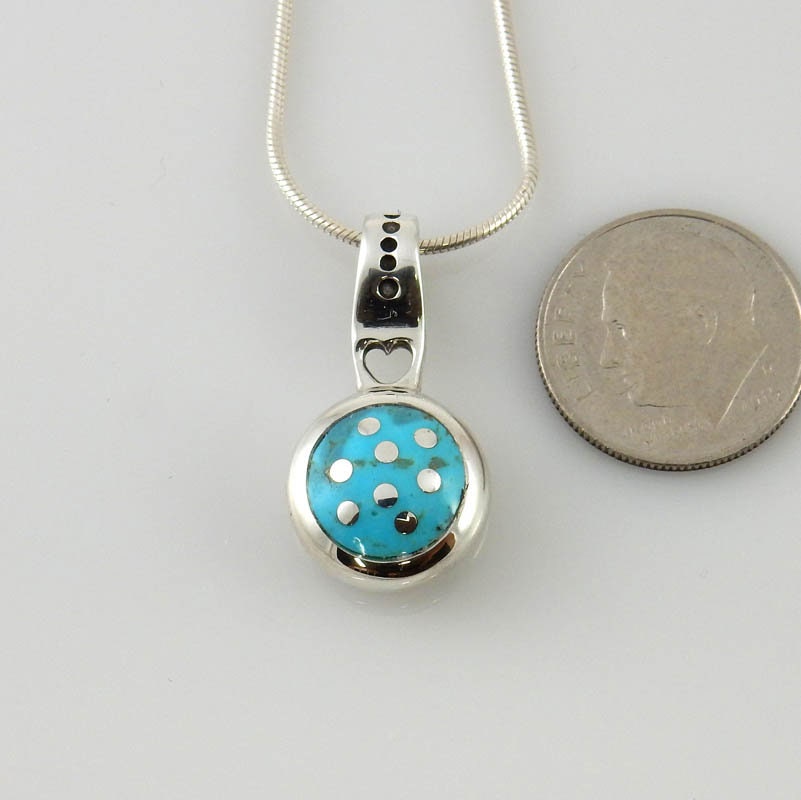 Silver blue turquoise inlay pendant, sterling silver turquoise pendant, handmade inlay jewelry, sleeping beauty turquoise unique pendant