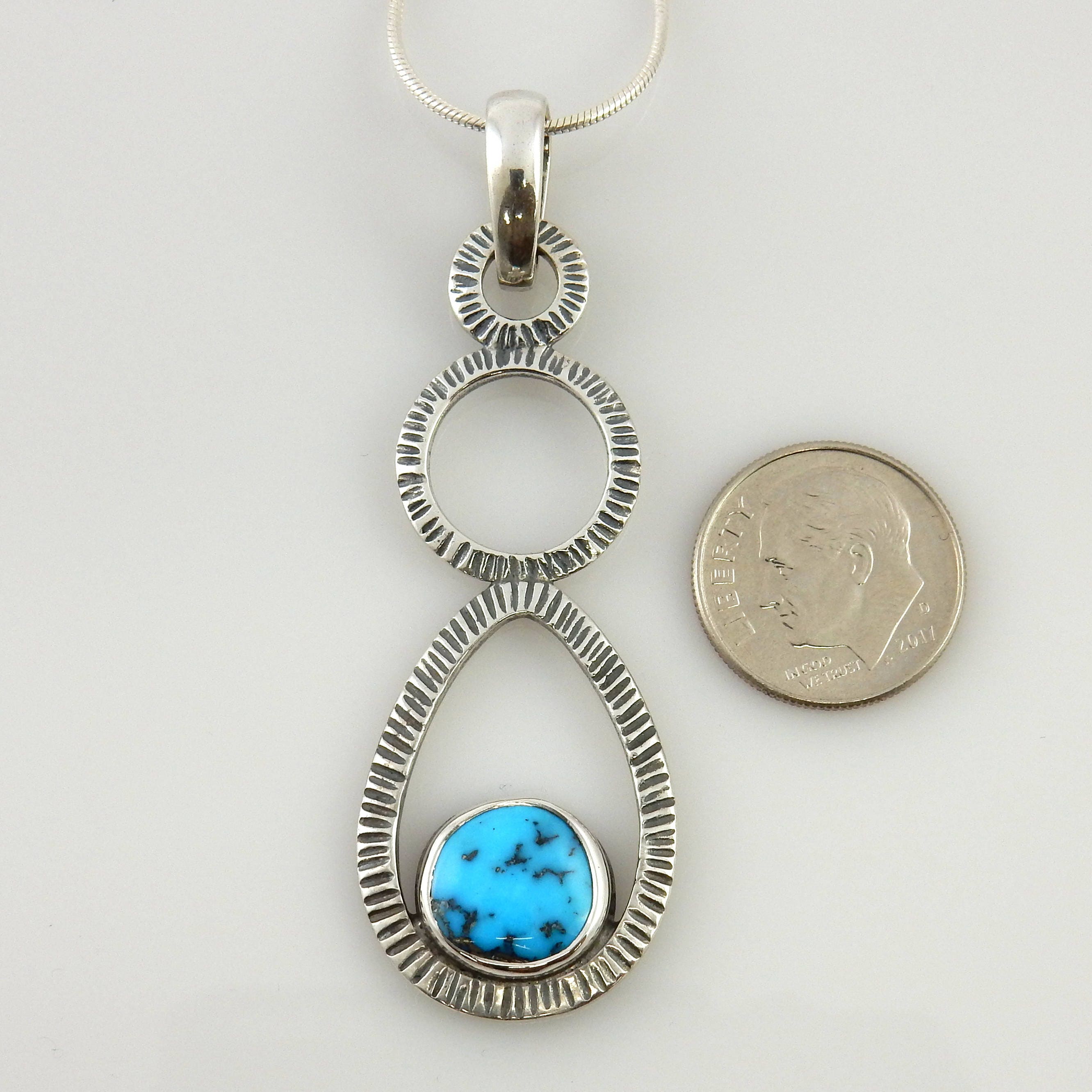 Silver natural turquoise pendant/turquoise silver pendant with chain/kingman blue turquoise pendant/kingman turquoise silver pendant