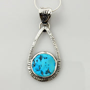 Unique Sterling Silver Blue Turquoise Pendant, Silver Blue Turquoise Textured Silver Pendant, Unique Sterling Turquoise Bear Paw Pendant