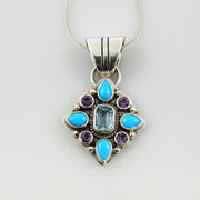 Silver turquoise pendant, turquoise silver pendant, topaz turquoise pendant, silver amethyst turquoise pendant, unique multistone pendant