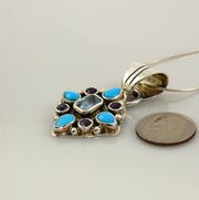 Silver turquoise pendant, turquoise silver pendant, topaz turquoise pendant, silver amethyst turquoise pendant, unique multistone pendant