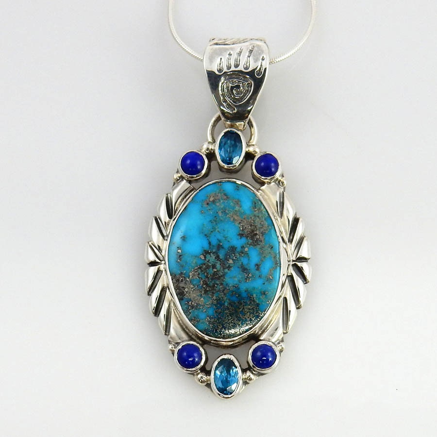 Sterling Silver Turquoise Lapis Topaz Pendant