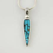 Mosaic turquoise inlay pendant, silver mosaic inlay pendant, unique turquoise mosaic pendant, silver inlay necklace, modern mosaic pendant