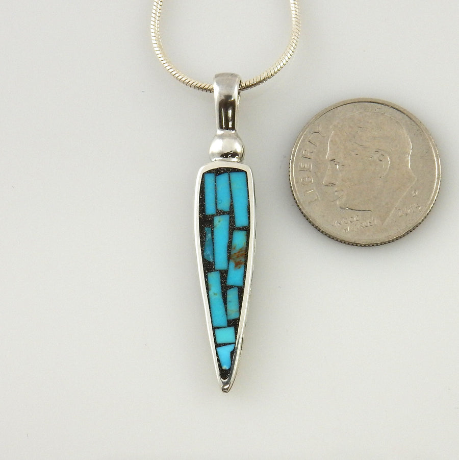 Mosaic turquoise inlay pendant, silver mosaic inlay pendant, unique turquoise mosaic pendant, silver inlay necklace, modern mosaic pendant