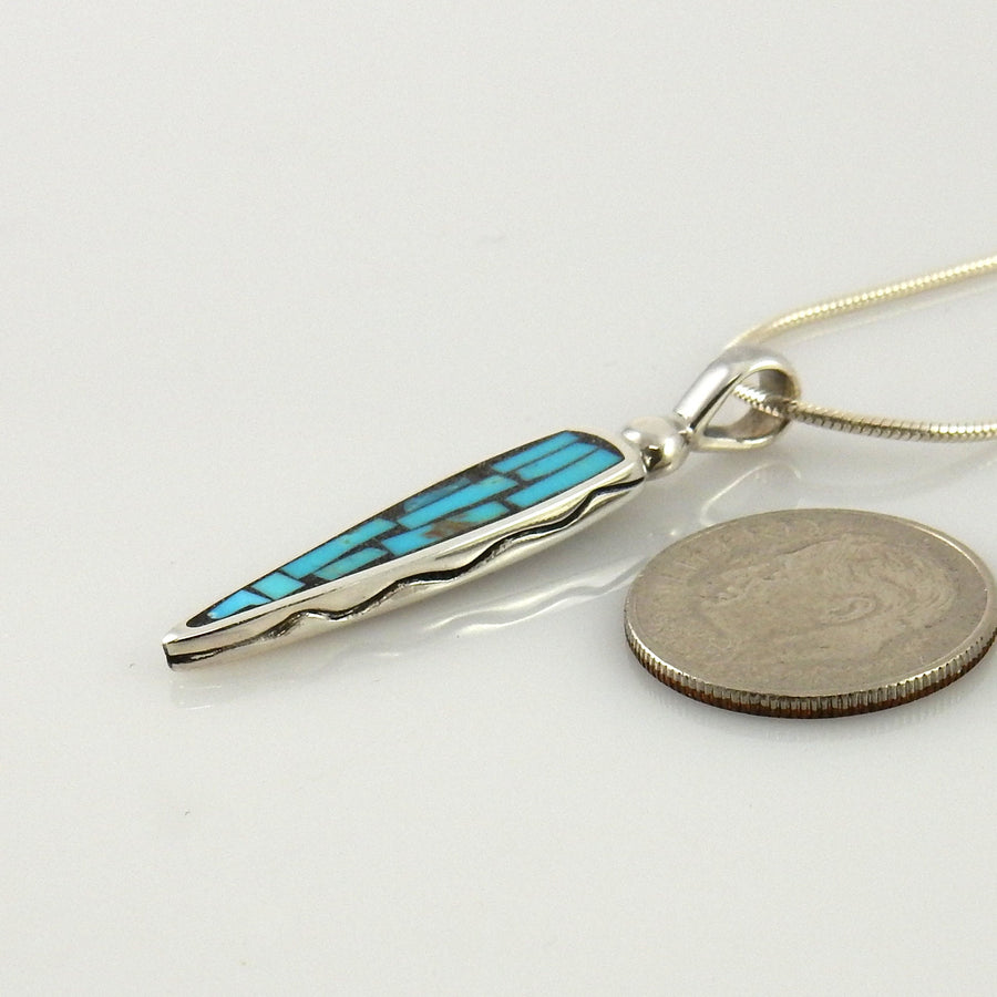 Mosaic turquoise inlay pendant, silver mosaic inlay pendant, unique turquoise mosaic pendant, silver inlay necklace, modern mosaic pendant