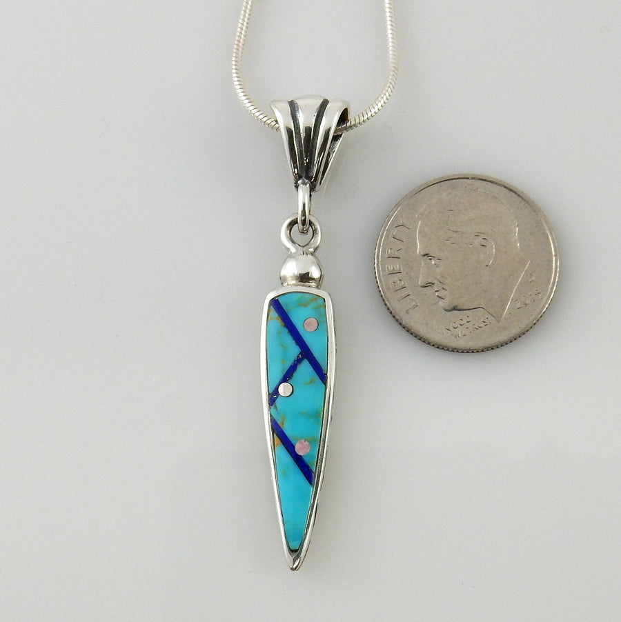 Sterling Silver Turquoise Lapis Inlay Pendant