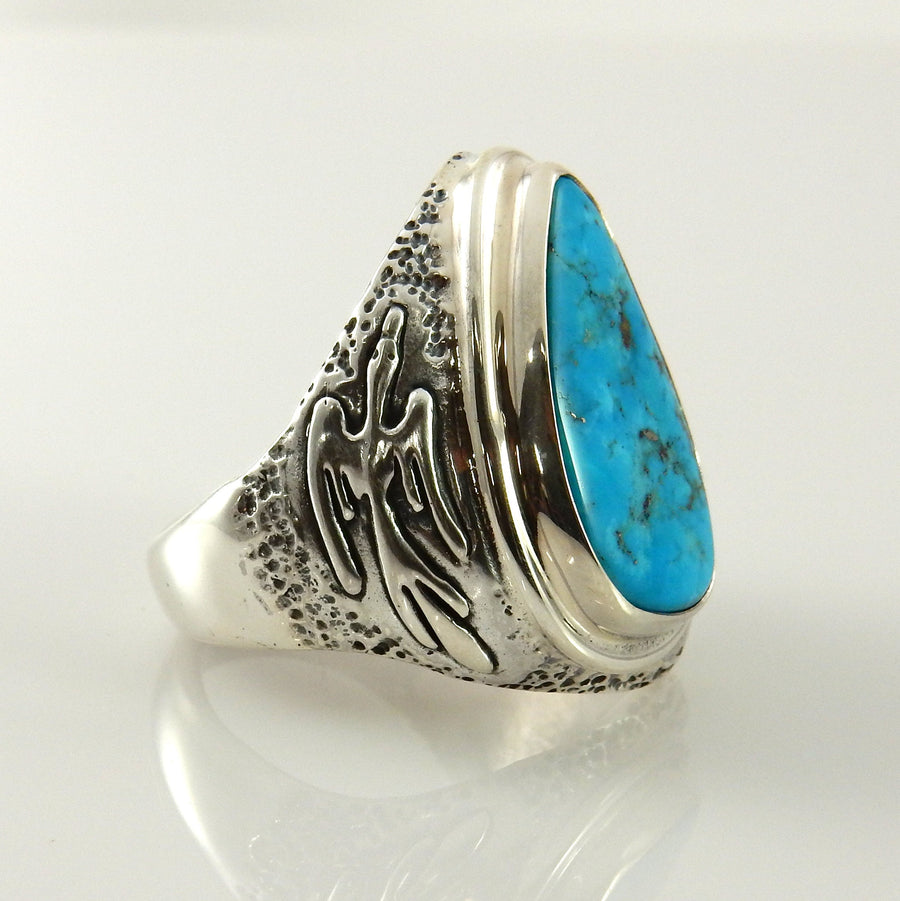 Unique Southwestern Silver Men's Blue Turquoise Ring size 12, Handmade Sterling Silver Blue Morenci Turquoise Mens Ring, Turquoise .925 Ring