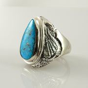 Unique Southwestern Silver Men's Blue Turquoise Ring size 12, Handmade Sterling Silver Blue Morenci Turquoise Mens Ring, Turquoise .925 Ring