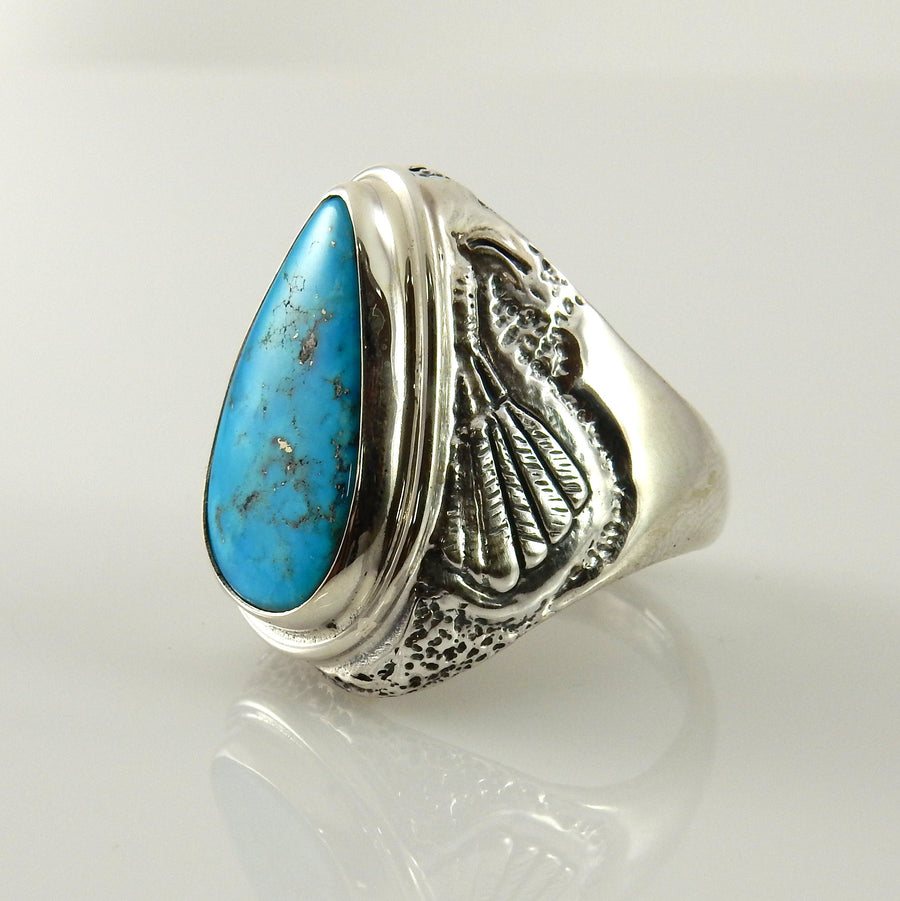 Unique Southwestern Silver Men's Blue Turquoise Ring size 12, Handmade Sterling Silver Blue Morenci Turquoise Mens Ring, Turquoise .925 Ring