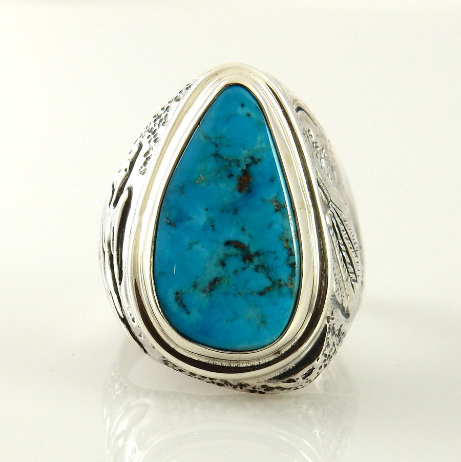 Unique Southwestern Silver Men's Blue Turquoise Ring size 12, Handmade Sterling Silver Blue Morenci Turquoise Mens Ring, Turquoise .925 Ring