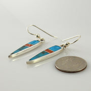 Sterling Silver Turquoise Coral Inlay Dangle Earrings