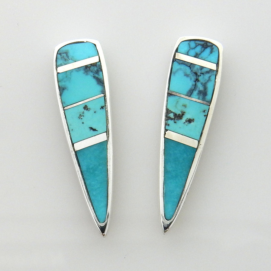 Sterling Silver Blue Turquoise Inlay Post Earrings