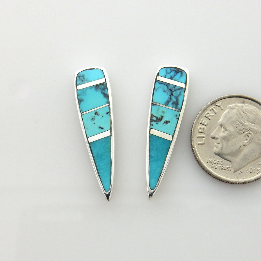 Sterling Silver Blue Turquoise Inlay Post Earrings