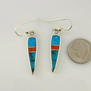 Sterling Silver Turquoise Coral Inlay Dangle Earrings