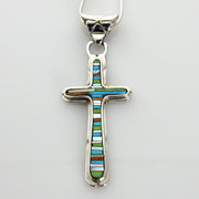 One of a Kind Sterling Silver Multi-stone Mosaic Inlay Cross Pendant